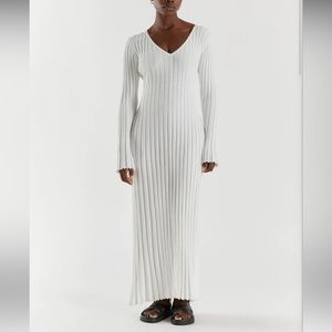 DISSH REIGN WHITE SLEEVED KNIT MIDI DRESS